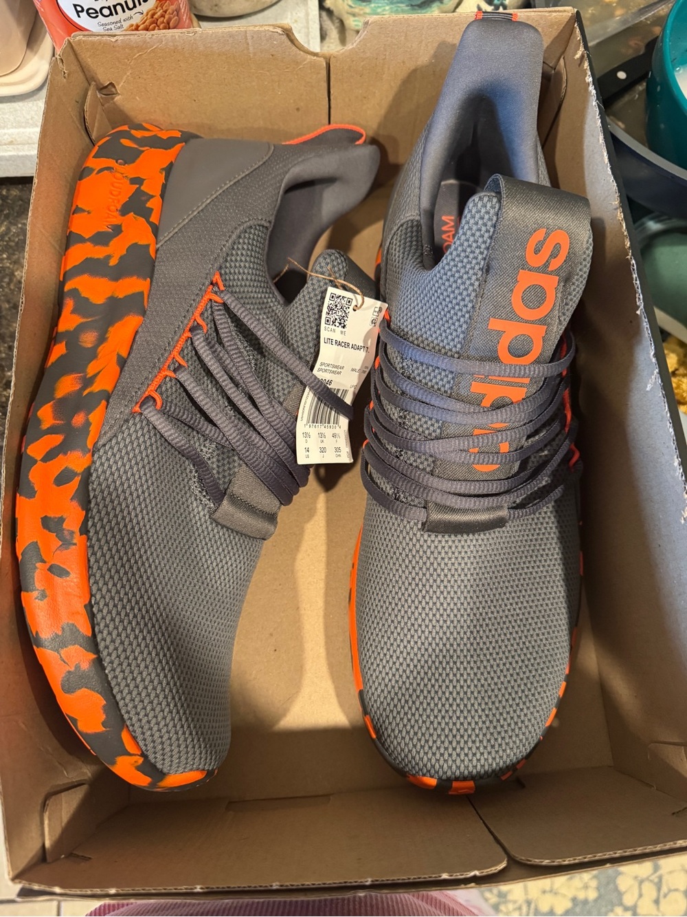 adidas Men’s Gray Athletic Sneakers with Orange Accents